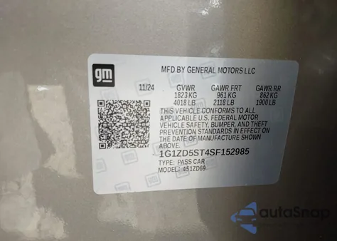 2025 Chevrolet Malibu Fwd 1Lt z USA, uszkodzony, nr VIN 1G1ZD5ST4SF152985